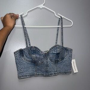 Jean rhinestone top